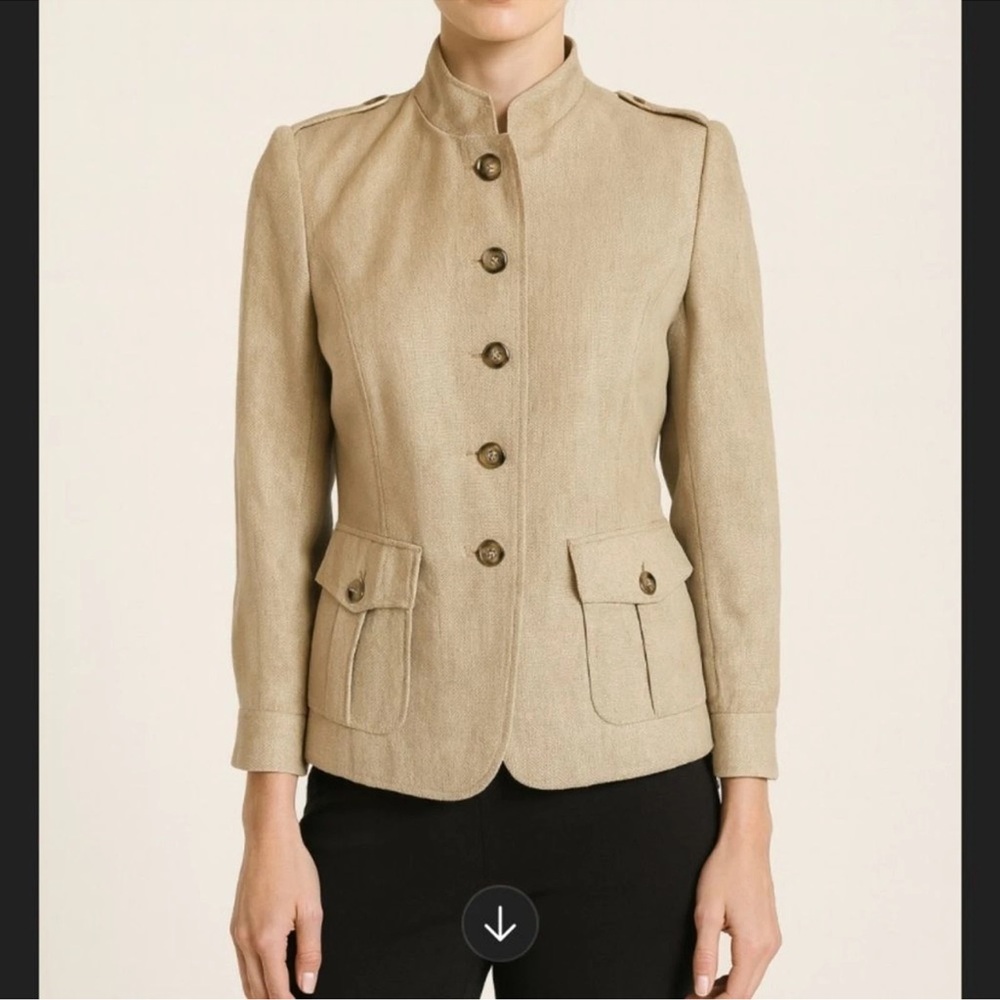 Lena Gabrielle 100% Linen Safari Jacket Blazer Size 12 Beautiful Classic